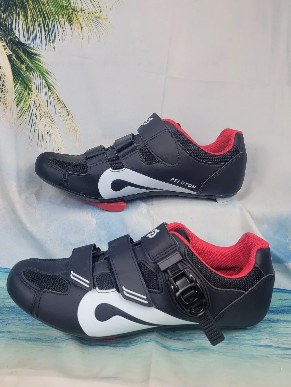 Peloton Men’s Black and Red Road Cycling Shoes with Triple Strap Size 43 9.5-10